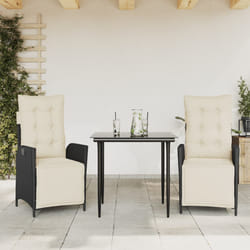 vidaXL Set da Pranzo da Giardino 3 pz con Cuscini Nero in Polyrattan