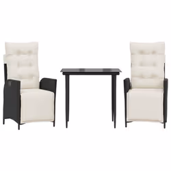vidaXL Set da Pranzo da Giardino 3 pz con Cuscini Nero in Polyrattan - Vista aggiuntiva 2