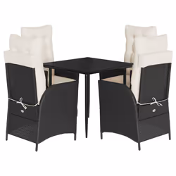 vidaXL Set da Pranzo da Giardino 5 pz Nero con Cuscini in Polyrattan - Vista aggiuntiva 2