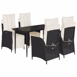 vidaXL Set da Pranzo da Giardino 5 pz Nero con Cuscini in Polyrattan - Vista aggiuntiva 2