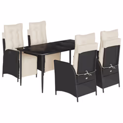 vidaXL Set da Pranzo da Giardino 5 pz Nero con Cuscini in Polyrattan - Vista aggiuntiva 2
