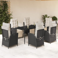 vidaXL Set da Pranzo da Giardino 7 pz Nero con Cuscini in Polyrattan