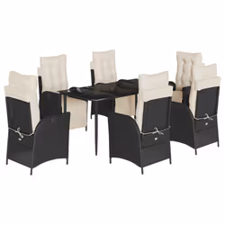 vidaXL Set da Pranzo da Giardino 7 pz Nero con Cuscini in Polyrattan - Vista aggiuntiva 2