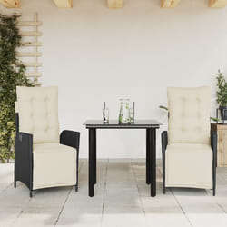 vidaXL Set da Pranzo da Giardino 3 pz con Cuscini Nero in Polyrattan