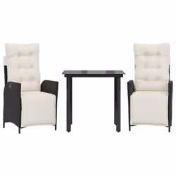 vidaXL Set da Pranzo da Giardino 3 pz con Cuscini Nero in Polyrattan - Vista aggiuntiva 2