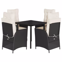 vidaXL Set da Pranzo da Giardino 5 pz Nero con Cuscini in Polyrattan - Vista aggiuntiva 2