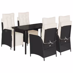 vidaXL Set da Pranzo da Giardino 5 pz Nero con Cuscini in Polyrattan - Vista aggiuntiva 2