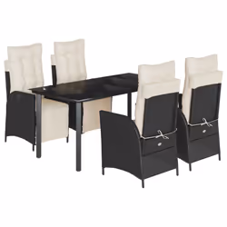 vidaXL Set da Pranzo da Giardino 5 pz Nero con Cuscini in Polyrattan - Vista aggiuntiva 2
