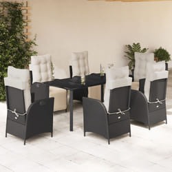 vidaXL Set da Pranzo da Giardino 7 pz Nero con Cuscini in Polyrattan