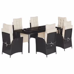 vidaXL Set da Pranzo da Giardino 7 pz Nero con Cuscini in Polyrattan - Vista aggiuntiva 2