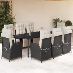 vidaXL Set da Pranzo da Giardino 9 pz con Cuscini Nero in Polyrattan