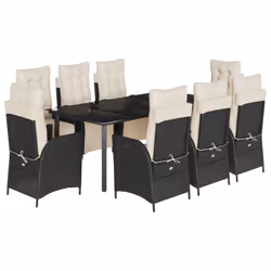 vidaXL Set da Pranzo da Giardino 9 pz con Cuscini Nero in Polyrattan - Vista aggiuntiva 2