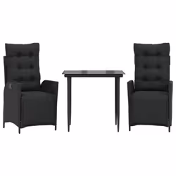 vidaXL Set da Pranzo da Giardino 3 pz con Cuscini Nero in Polyrattan - Vista aggiuntiva 2