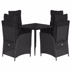 vidaXL Set da Pranzo da Giardino 5 pz Nero con Cuscini in Polyrattan - Vista aggiuntiva 2