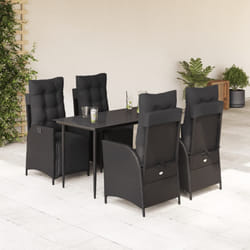 vidaXL Set da Pranzo da Giardino 5 pz Nero con Cuscini in Polyrattan