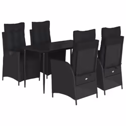 vidaXL Set da Pranzo da Giardino 5 pz Nero con Cuscini in Polyrattan - Vista aggiuntiva 2