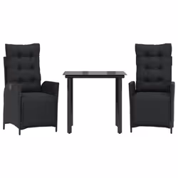 vidaXL Set da Pranzo da Giardino 3 pz con Cuscini Nero in Polyrattan - Vista aggiuntiva 2