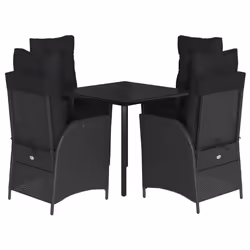 vidaXL Set da Pranzo da Giardino 5 pz Nero con Cuscini in Polyrattan - Vista aggiuntiva 2
