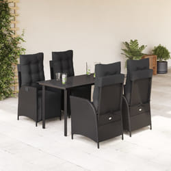 vidaXL Set da Pranzo da Giardino 5 pz Nero con Cuscini in Polyrattan