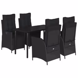 vidaXL Set da Pranzo da Giardino 5 pz Nero con Cuscini in Polyrattan - Vista aggiuntiva 2