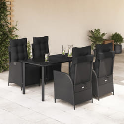 vidaXL Set da Pranzo da Giardino 5 pz Nero con Cuscini in Polyrattan