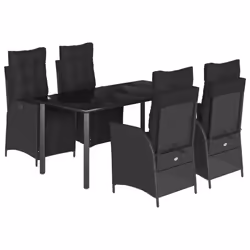 vidaXL Set da Pranzo da Giardino 5 pz Nero con Cuscini in Polyrattan - Vista aggiuntiva 2