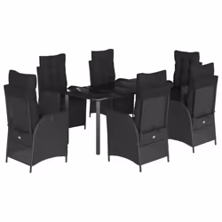 vidaXL Set da Pranzo da Giardino 7 pz Nero con Cuscini in Polyrattan - Vista aggiuntiva 2