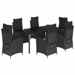 vidaXL Set da Pranzo da Giardino 7 pz Nero con Cuscini in Polyrattan - Vista aggiuntiva 2