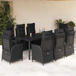 vidaXL Set da Pranzo da Giardino 9 pz con Cuscini Nero in Polyrattan