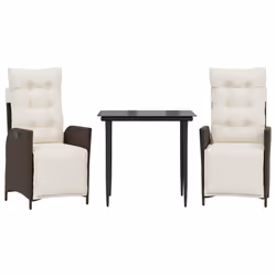 vidaXL Set da Pranzo da Giardino 3pz con Cuscini in Polyrattan Marrone - Vista aggiuntiva 2