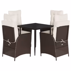 vidaXL Set da Pranzo da Giardino 5pz con Cuscini in Polyrattan Marrone - Vista aggiuntiva 2
