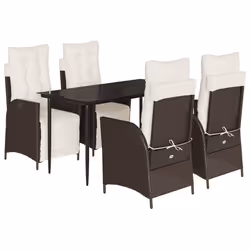 vidaXL Set da Pranzo da Giardino 5pz con Cuscini in Polyrattan Marrone - Vista aggiuntiva 2