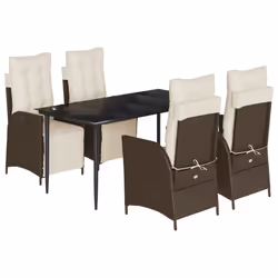 vidaXL Set da Pranzo da Giardino 5pz con Cuscini in Polyrattan Marrone - Vista aggiuntiva 2