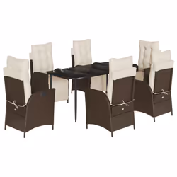 vidaXL Set da Pranzo da Giardino 7pz con Cuscini in Polyrattan Marrone - Vista aggiuntiva 2