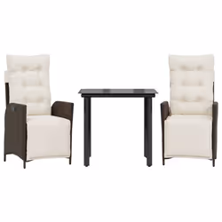 vidaXL Set da Pranzo da Giardino 3pz con Cuscini in Polyrattan Marrone - Vista aggiuntiva 2