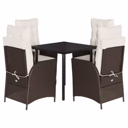 vidaXL Set da Pranzo da Giardino 5pz con Cuscini in Polyrattan Marrone - Vista aggiuntiva 2