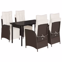 vidaXL Set da Pranzo da Giardino 5pz con Cuscini in Polyrattan Marrone - Vista aggiuntiva 2