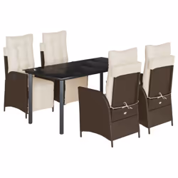 vidaXL Set da Pranzo da Giardino 5pz con Cuscini in Polyrattan Marrone - Vista aggiuntiva 2