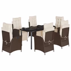 vidaXL Set da Pranzo da Giardino 7pz con Cuscini in Polyrattan Marrone - Vista aggiuntiva 2