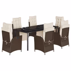 vidaXL Set da Pranzo da Giardino 7pz con Cuscini in Polyrattan Marrone - Vista aggiuntiva 2