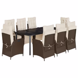 vidaXL Set da Pranzo da Giardino 9pz con Cuscini Marrone in Polyrattan - Vista aggiuntiva 2