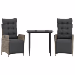 vidaXL Set da Pranzo da Giardino 3 pz con Cuscini in Polyrattan Grigio - Vista aggiuntiva 2