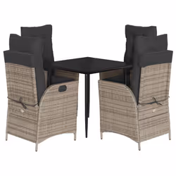 vidaXL Set da Pranzo da Giardino 5 pz con Cuscini in Polyrattan Grigio - Vista aggiuntiva 2