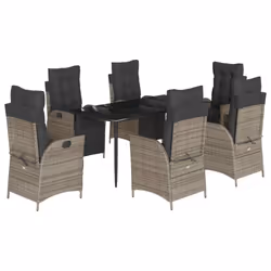 vidaXL Set da Pranzo da Giardino 7 pz con Cuscini in Polyrattan Grigio - Vista aggiuntiva 2