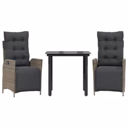 vidaXL Set da Pranzo da Giardino 3 pz con Cuscini in Polyrattan Grigio - Vista aggiuntiva 2