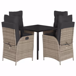 vidaXL Set da Pranzo da Giardino 5 pz con Cuscini in Polyrattan Grigio - Vista aggiuntiva 2