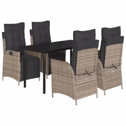 vidaXL Set da Pranzo da Giardino 5 pz con Cuscini in Polyrattan Grigio - Vista aggiuntiva 2