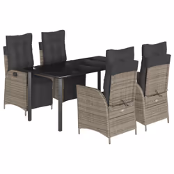 vidaXL Set da Pranzo da Giardino 5 pz con Cuscini in Polyrattan Grigio - Vista aggiuntiva 2