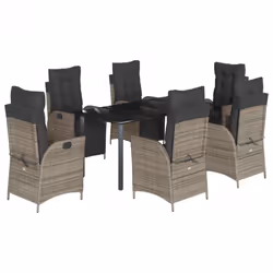 vidaXL Set da Pranzo da Giardino 7 pz con Cuscini in Polyrattan Grigio - Vista aggiuntiva 2
