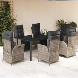 vidaXL Set da Pranzo da Giardino 7 pz con Cuscini in Polyrattan Grigio